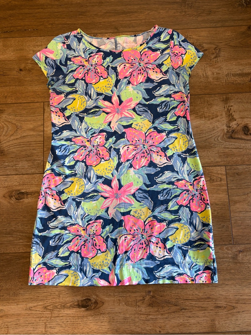 Lilly Pulitzer Marlowe T-Shirt Dress Capri Soleil Navy Pink Floral size M